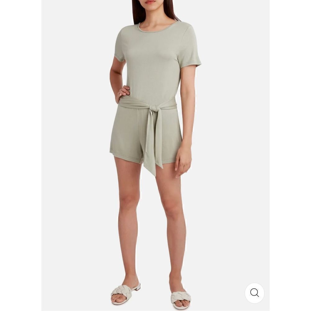 BCBGeneration Women's Jumpsuit Romper Knit Tie Waist Sage Green Size Small NWT